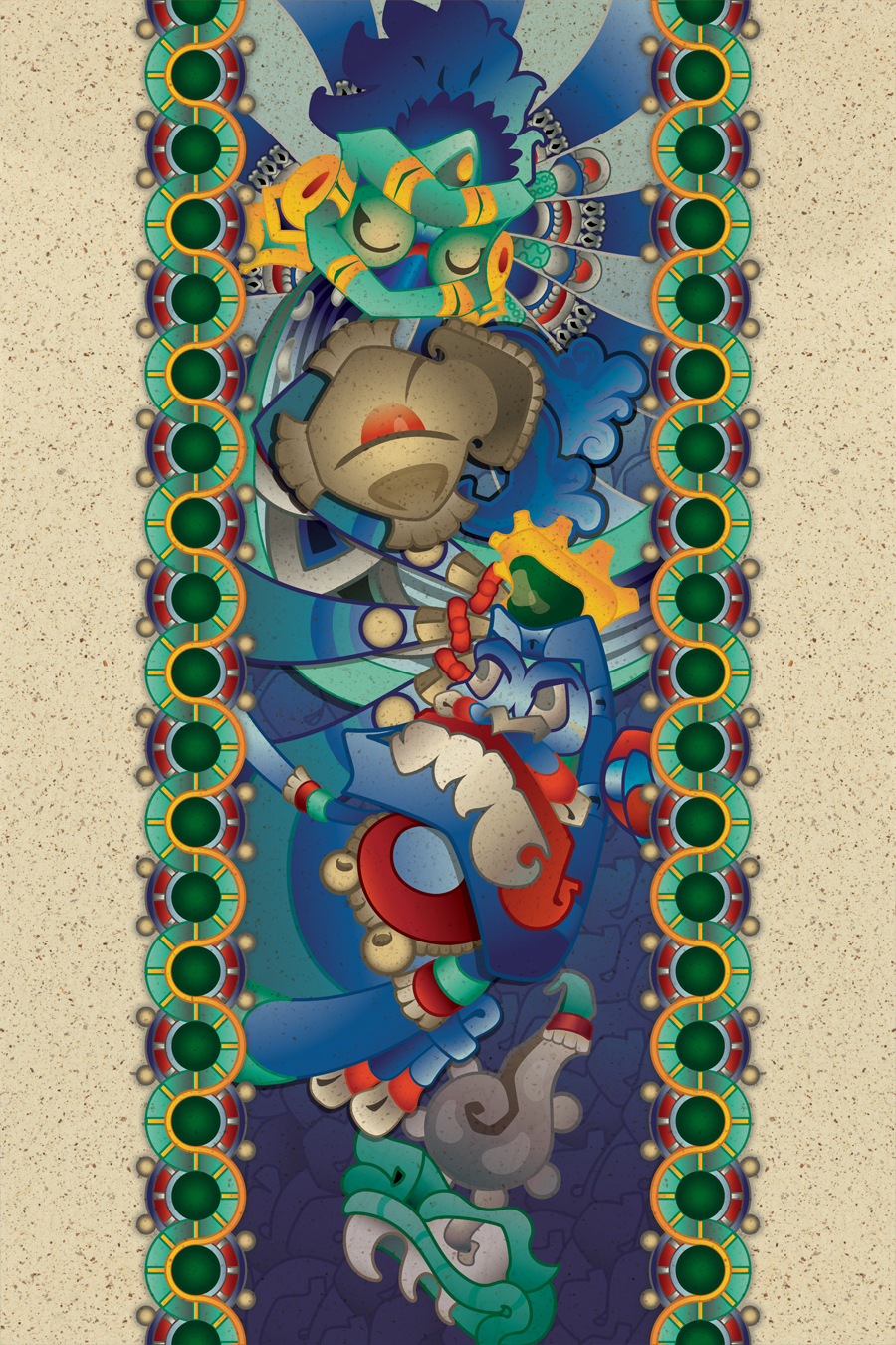 Aztec, Mexica, Coyolxauhqui, the Moon and Tlaloc Print